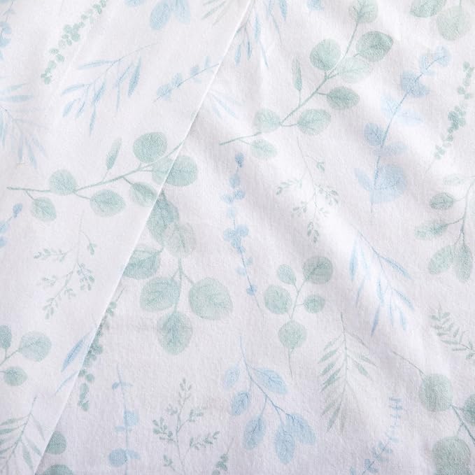 Market & Place 100% Cotton Full Flannel Sheet Set | 4 Piece Deep Pocket Cozy Winter Floral Bed Sheets | Double Brushed for Extra Softness & Comfort | Alpine Collection (Full, Eucalyptus Leaves)