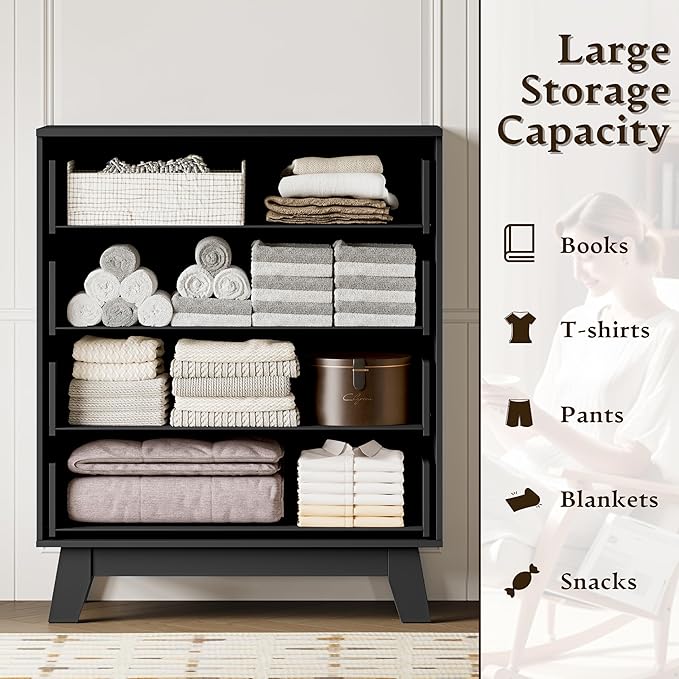 BORNOON 39" Tall Dresser for Bedroom, 4-Drawer Fluted Chest of Drawers, Modern Wood Highboy with Deep Storage, Metal Slides & Handles, Anti-Tip Kit, Vertical Clothes Organizer for Apartment, Nursery