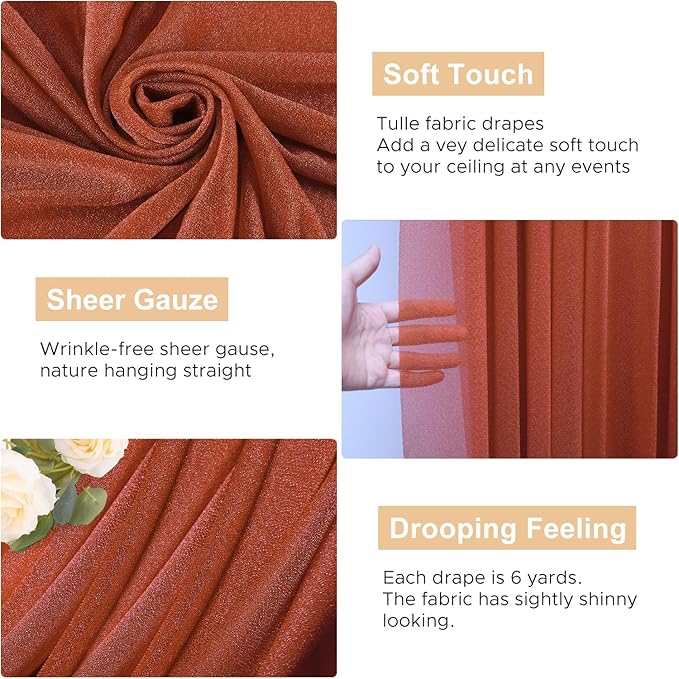Wokceer Wedding Arch Draping Fabric Terracotta 4 Panels 28.7" x 20FT Sheer Drapes Backdrop for Ceremony, Birthday Party, Bridal Shower Decoration