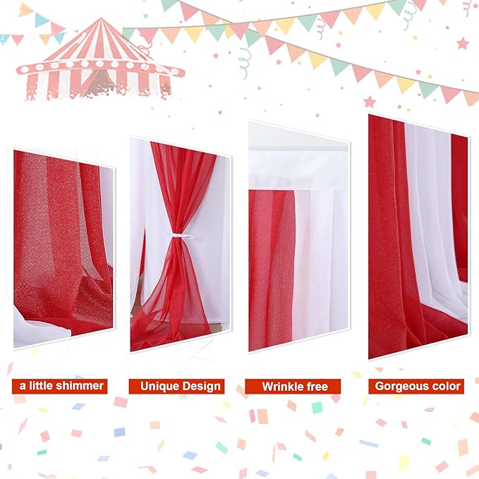 Circus Table Skirt Red White Striped Tulle Table Skirts for Rectangle Table Birthday Carnival Circus Party Decorations 9ft