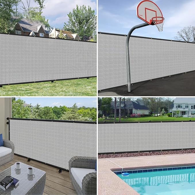 Windscreen4less Privacy Fence Screen Heavy Duty Windscreen Fencing Mesh Fabric Shade Net Cover with Brass Grommtes for Outdoor Wall Garden Yard Pool Deck, 6'x176' Light Gray