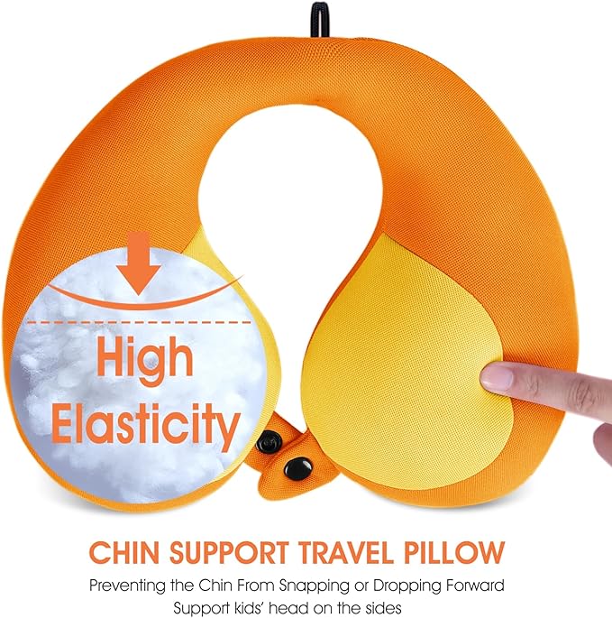INFANZIA Kids Chin Supporting Travel Neck Pillow, Helps Support Head and Neck, Comfortably Designed for Head, Neck, and Chin Support - Gifts for Toddler/Child/Kids, Orange