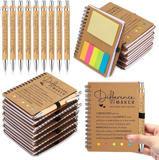 Jetec Inspirational Notebooks Bulk Spiral Notebook with Sticky Notepad Motivational Pens Valentines Day Gifts for for Employee Coworker Nurse Staff Teacher Nurse Volunteer(25 Sets,Difference Maker)