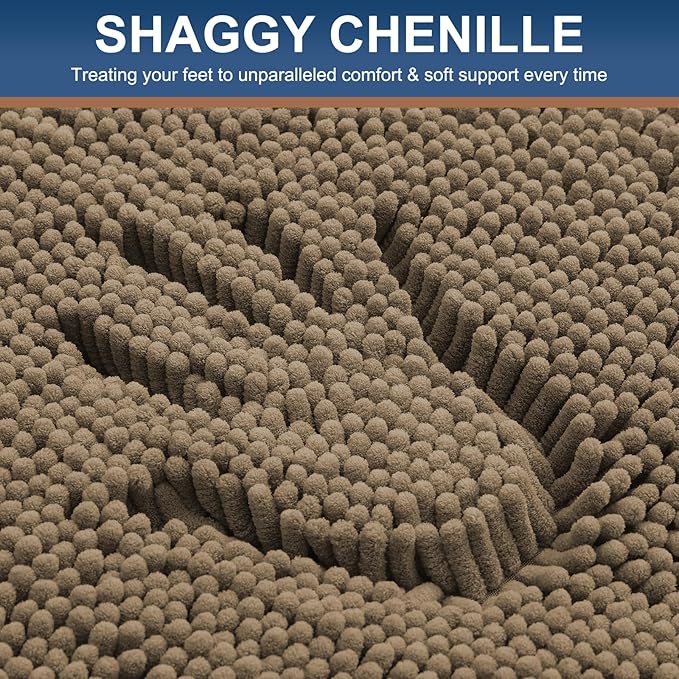 Smiry Luxury Chenille Bathroom Rugs 44x24, Extra Soft and Absorbent Shaggy Bath Mat, Machine Washable, Non-Slip Plush Carpet Runner for Tub, Shower, and Floor, Home Decor Accessories, Camel