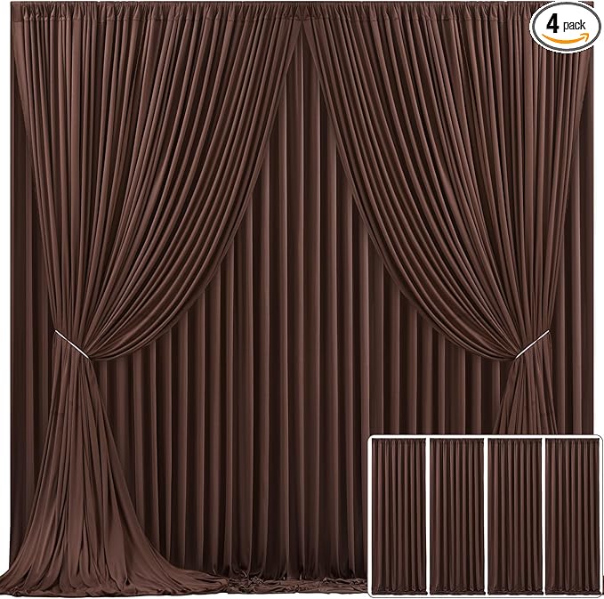 4 Panels Brown Backdrop Curtain for Parties Wedding Wrinkle Free Brown Photo Curtains Backdrop Drapes Fabric Decoration for Birthday Party Baby Shower 20ft(W) x 10ft(H)