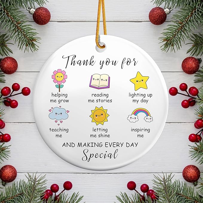 Thank You Gifts for Teachers 2025 Teacher Christmas Ornament Ceramic Appreciation Ornaments Gifts for Teacher Women Men Christmas Tree Decorations Hanging Ornament Xmas Keepsake Gift Ideas