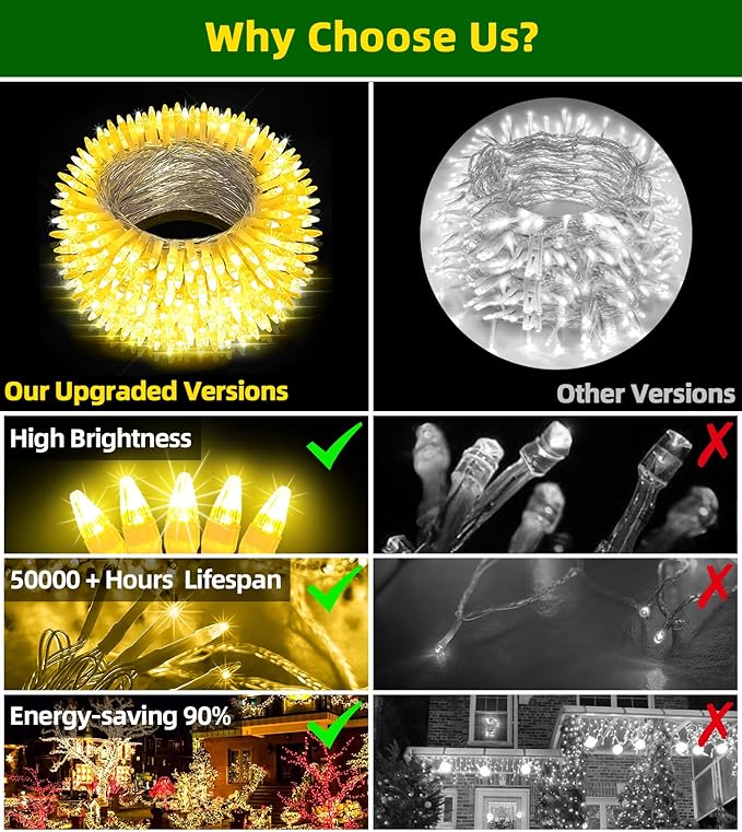 1500 LED Chrstmas Lights, 470ft Outdoor Christmas String Lights with 12 Modes, Warm White LED String Lights with Timer Dimmable Waterproof for Tree Fence Garden Xmas Patio Wedding Party Decorations