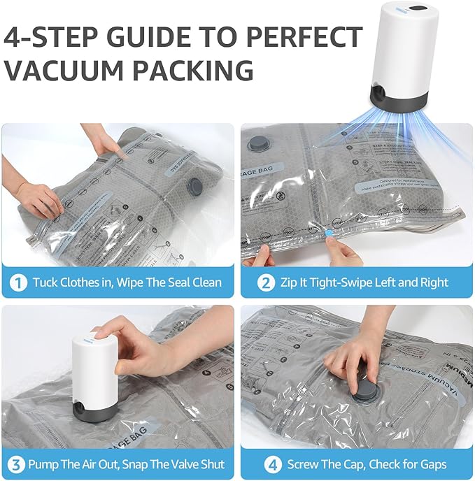 Vacuum Bags for Travel with Rechargeable Pump, 3 Sizes Vacuum Seal Bags for Clothing, Compression Vacuum Travel Bags for Luggage, Vacuum Packing Bags for Closet Organization (18)