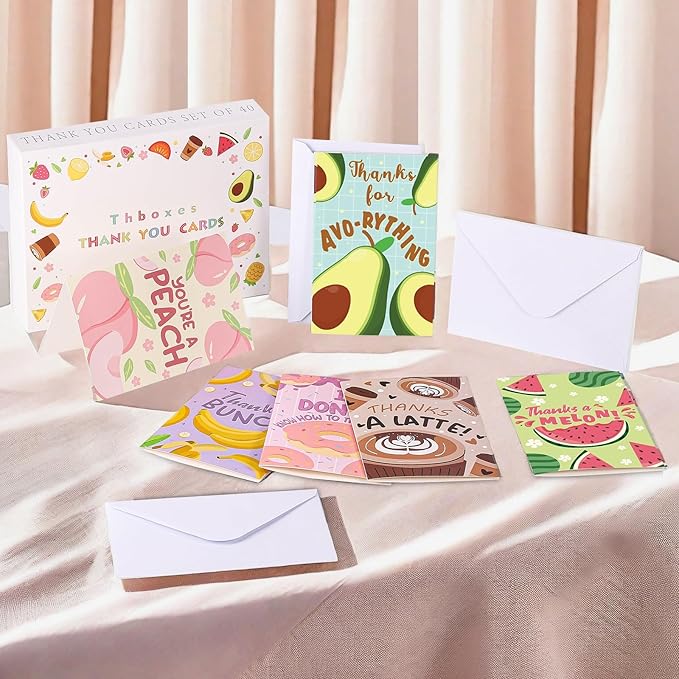 Thboxes 40 Pack Funny Thank You Cards with Envelopes & Stickers, 4×6 in Cute Thank You Card, Blank Cards and Envelopes Greeting Card for Kids Birthday, Wedding, Baby Shower, Thanksgiving, Christmas