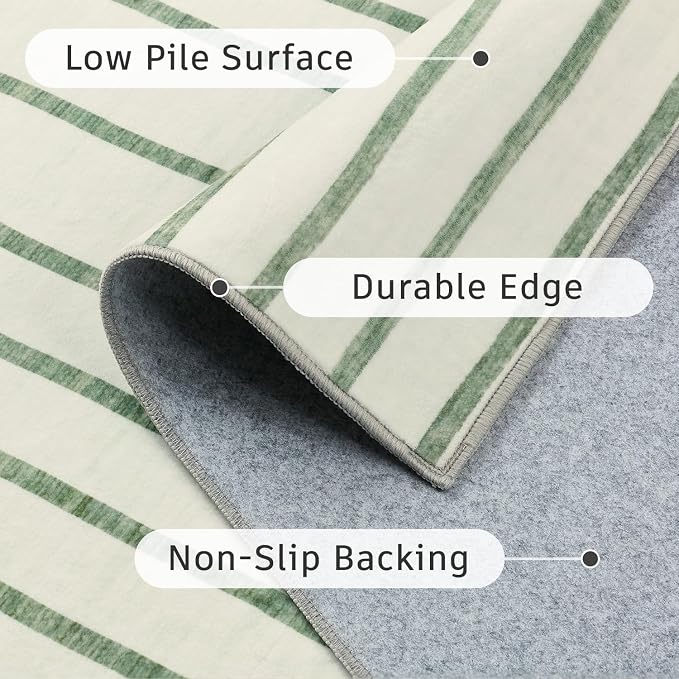 DCX Abstract Machine Washable 3x5 Rug, Sage Green Modern Accent Rug for Living Room, Soft Low Pile Non Slip Carpet, Kid & Pet Friendly Stain Resistant Rug for Bedroom Dining Room Office