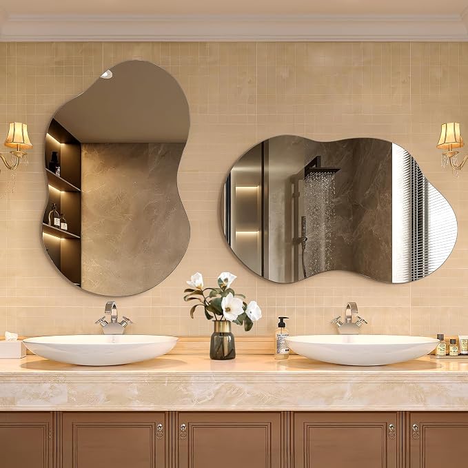 Dorlicecass Bathroom Mirror - Irregular Wall Mirrors Decorative 24"x36" Asymmetrical Tempered Glass Frameless for Vanity, Bedroom, Living Room, Cloakroom, Entryway