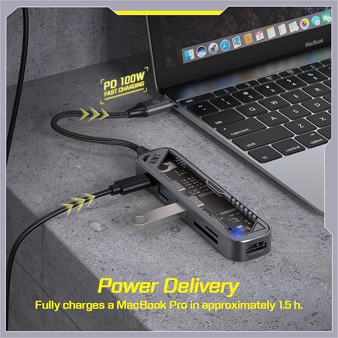 MicroPack USB C Hub 6 in 1, 100W PD Charging, 4K@60Hz HDMI, 2 USB 3.2 GEN1 5Gbps, TF/SD Card Reader, USB C Multi-Port Adapter Docking Station for MacBook Pro Air iPad Laptop Other Type C Devices