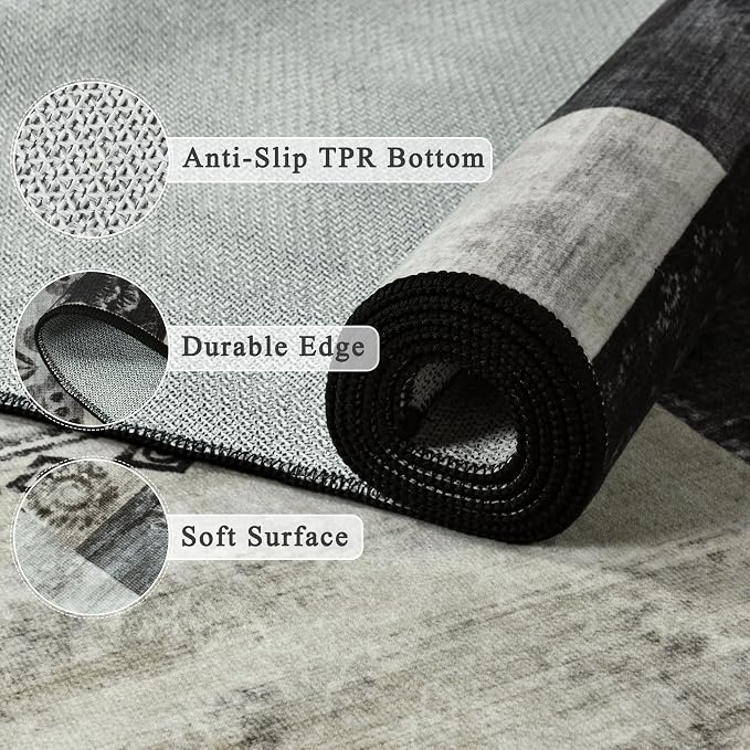 Tepook 8x10 Area Rugs for Living Room, Modern Large Geometric Rug for Bedroom, Washable Patchwork Rug Indoor Non Slip Throw Carpets for Dining Room Office Farmhouse Home Decor, Black and White