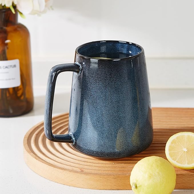 HYTYSKAR Large Ceramics Coffee Mugs, 24 OZ Large Handle Coffee Mugs, Extra Large Tea and Coffee Cup for Office and Home, Microwave and Dishwasher Safe (24 OZ Blue)