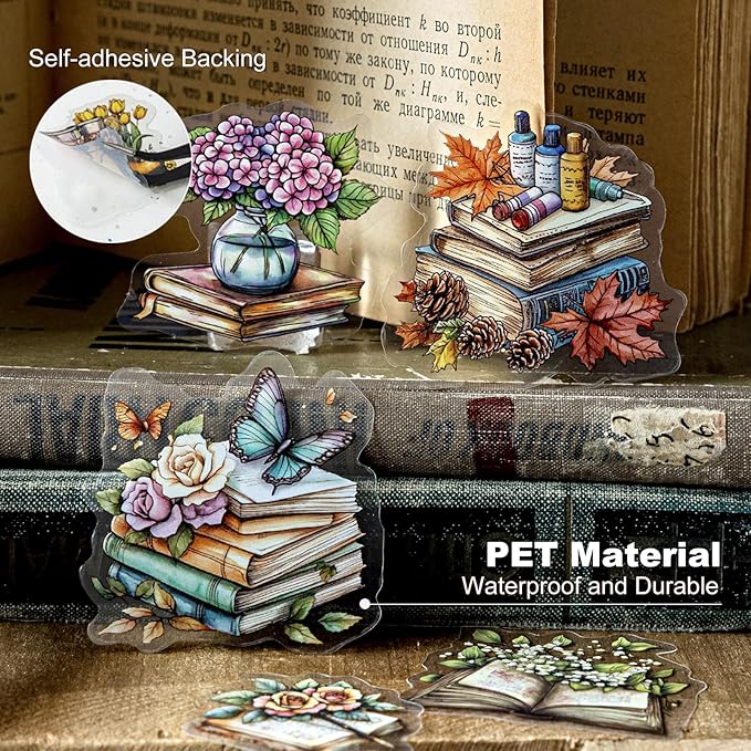 AuriicLeaf Twilight Garden PET Stickers – 120Pcs Retro Botanical & Animal Stickers, Waterproof for Scrapbooking, Journaling, Crafting & DIY Decor