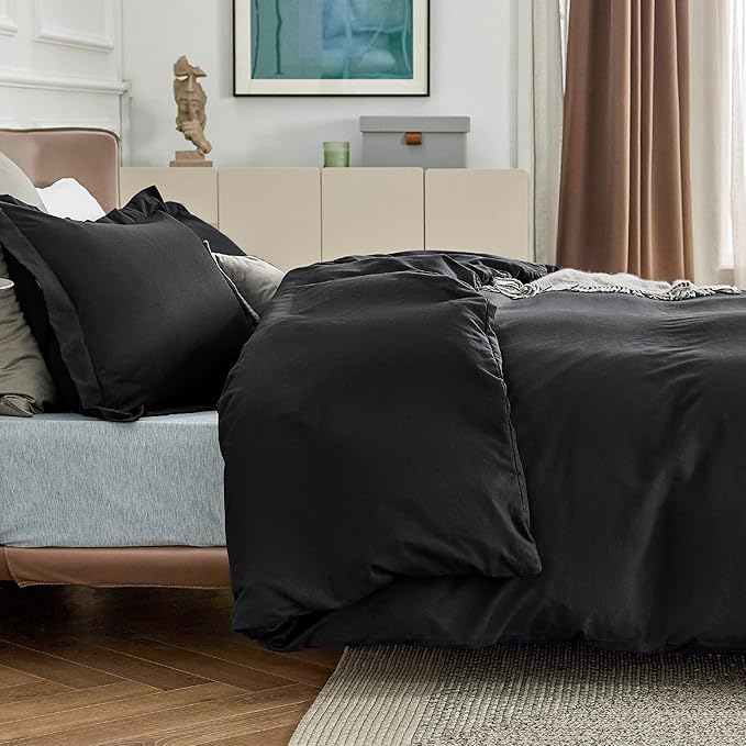 Bedsure Duvet Cover King Size - Soft Double Brushed Bedding Set for Kids & Adults, Zipper Closure, 3 Pieces, Includes 1 Duvet Cover (104"x90") & 2 Pillow Shams, NO Comforter, Black