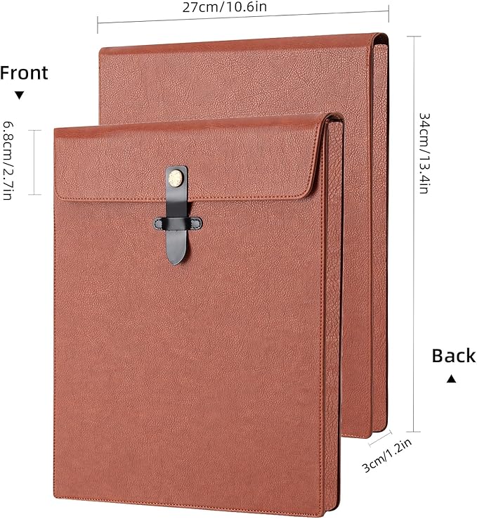Brown PU Leather Thick File Folder, Snap Closure File Organizer, Thickened Important Document Folder, Document Organizer, Laptop Sleeve Notebook Case, A4 Envelopes Filing Folder