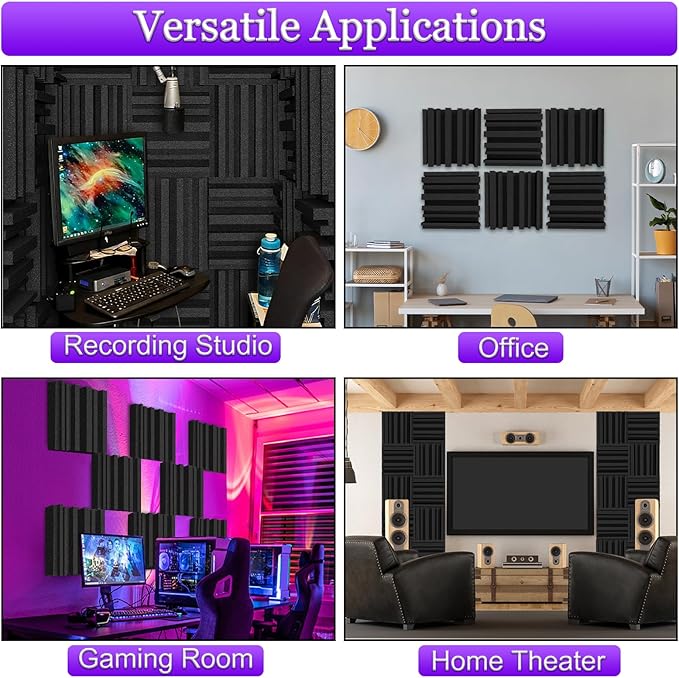 TroyStudio Thick Acoustic Foam Panels, 12 X 12 X 4 Inch 12 Pcs Broadband Sound Absorbing Foam, Dense Soundproof Padding Tile, Recording Studio Foam Absorber, Groove Decorative 3D Wall Ceiling Panel