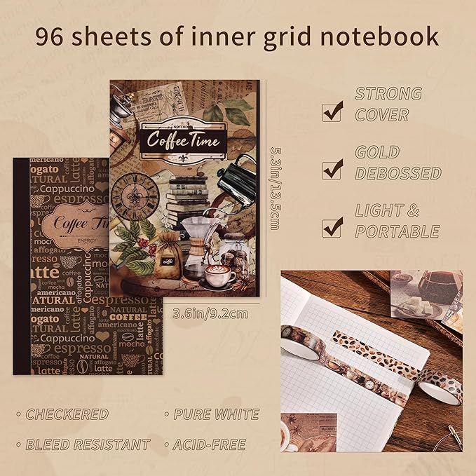 emmoolife Scrapbooking Supplies Kit, Coffee Vintage Aesthetic Scrapbook Kit for Bullet Junk Journal, DIY Journaling Supplies with Coffee Bean Cup, Latte Art, Birthday Craft Gift for Teen Girl Women