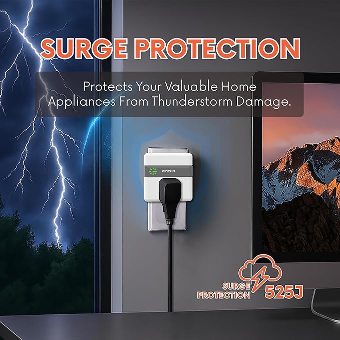 GIDEON Single Outlet Surge Protector with Voltage Protection and Ground Protected Light Indicators, 1800W Mini Wall Socket Smart Plug for Refrigerator, TV, PC and Home Appliances, 15A 120V