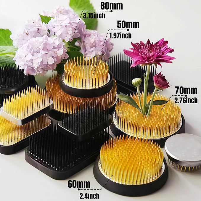 Brass Pin Floral Frog Ikebana Kenzan Flower Arranger Holder with Lead Base Rubber (2.76inch)