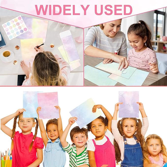 EggSun 250Pcs Watercolor Stationery Paper and Envelope Set with 100 Letterhead Papers and 50 Envelopes, 10 Design for Letter Writing Invitations Computer Holidays Party Notes, 8.5x11 Inch-Aesthetic