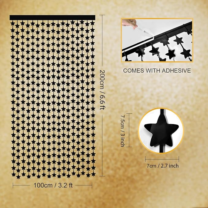 LOLStar Black Stars Birthday Decorations for New Years Eve 2026 Men Boy 2Pack 3.3X6.6ft Each Black Backdrop Star Foil Fringe Curtains for Happy to My 20s Party Supplies nye Streamers Graduation Decor