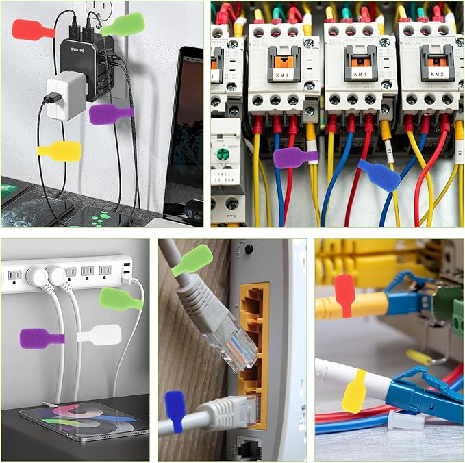 Cable Labels, 49 Cord Labels in Seven Colors, Can Be Handwritten and Reused, Suitable for The Identification of Various Wires and Cables