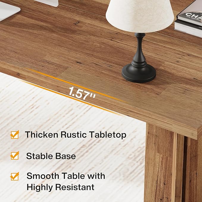 Tribesigns 63-inch Executive Desk, Vintage Home Office Computer Desk with Large Tabletop, Farmhouse Wood Writing Conference Table Workstation for Office, Study, Walnut Brown