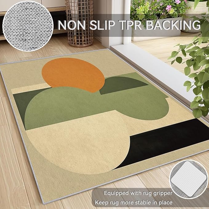 Mid Century Modern Throw Rug 2x3, Washable Abstract Geometric Rugs for Entryway Bedroom Kitchen, Minimalist Area Rug for Home Decor, Non Slip Backing Indoor Floor Mat Carpet - 2 x 3 ft