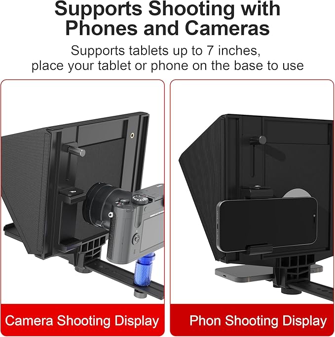9.3-Inch All-Metal Teleprompter, 70/30 Beam Split Glass, 1/4’’ Thread, Phone & Camera Compatible, Portable for Video Recording