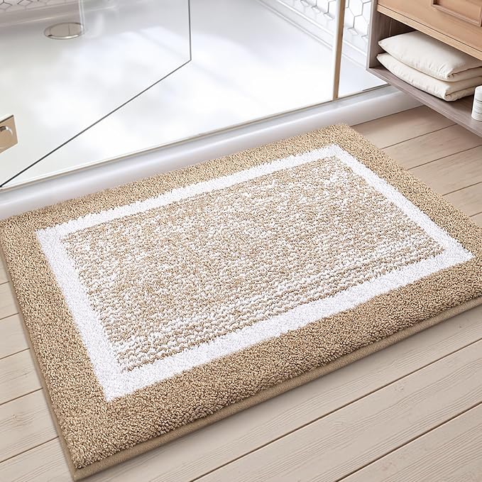 Color&Geometry Simple and Stylish Large Bath Mats for Bathroom Non Slip, 24"x36" Khaki Bathroom Rugs, Absorbent, Soft, Washable, Microfiber Bath Rug Shower Mat Outside Shower
