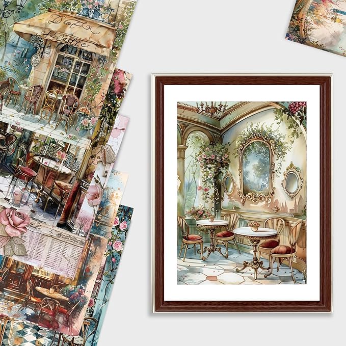 Scrapbook Paper,24 Sheets 6"x 6" Decorative Papers,Single-Sided Vivid Origami Decoupage Paper for Card Making,DIY Album, Hand Account & Travel Diary Craft Projects,Paris Cafeteria