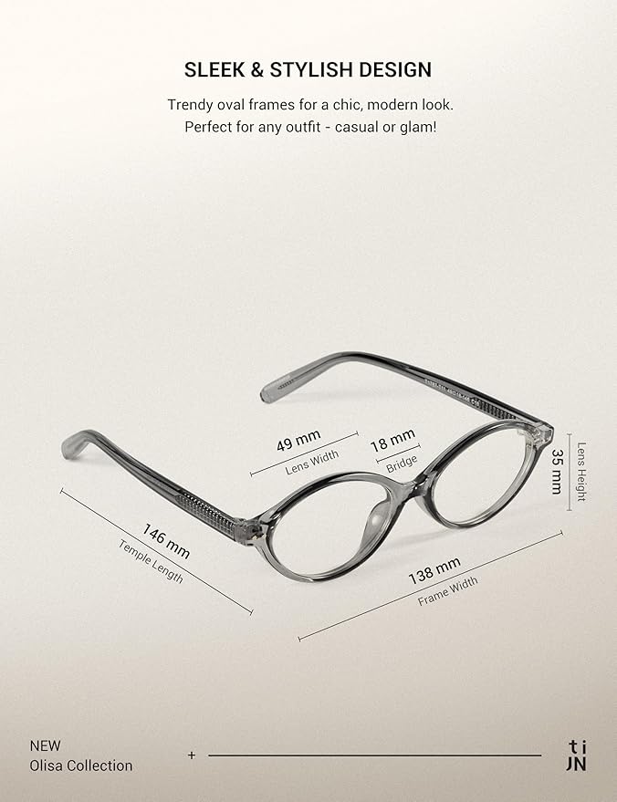 TIJN Olisa Blue Light Blocking Glasses for Women Men,Oval Glasses Frame Bluelight Glasses for Gaming/Computer/Screen