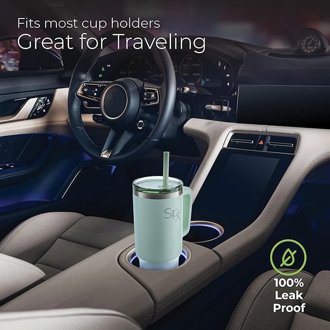 SIPX™ 40 oz Insulated Tumbler with Handle & Straw – Vacuum Insulated Stainless Steel, Leakproof, Cupholder Friendly – Perfect for Iced Coffee, Water & Travel – Green