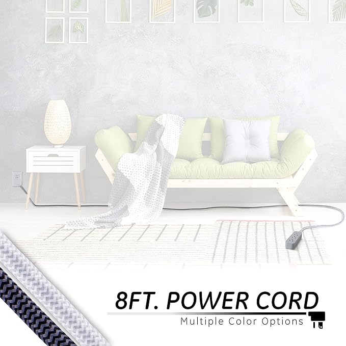 GE Pro 3 Outlet Surge Protector Power Strip, 8 Ft Designer Braided Extension Cord, Flat Plug, Wall Mount, Heather Gray, 45916