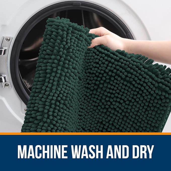 OLANLY Bathroom Rugs 24x16, Extra Soft Absorbent Chenille Bath Rugs, Rubber Backing Quick Dry, Machine Washable Bath Mats for Bathroom Floor, Tub and Shower, Home Decor Accessories, Blackish Green