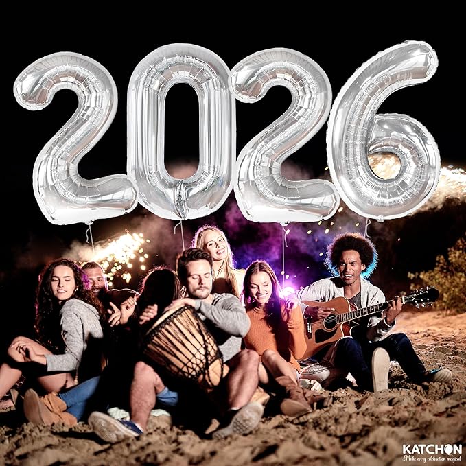 Katchon, Giant 42 Inch - 2026 Balloons Silver - Happy New Year Decorations 2026 | New Year 2026 Balloons, Silver Happy New Year Party Decorations | 2026 silver Balloons