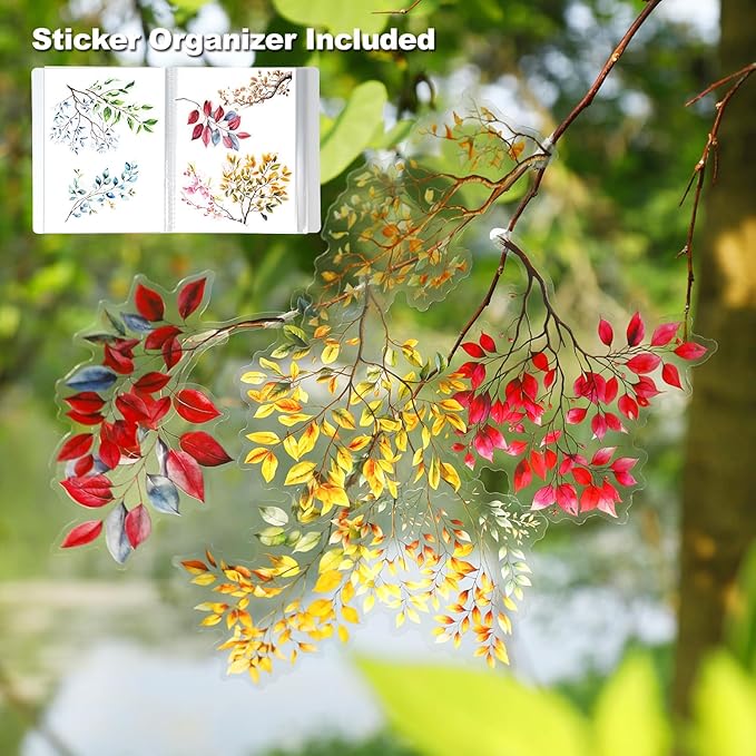 MiyouLuna 120Pcs Botanical PET Stickers, Branch and Leaf Designs for Scrapbooking Waterproof Journaling Supplies Junk Journal Ephemera with Storage Organizer
