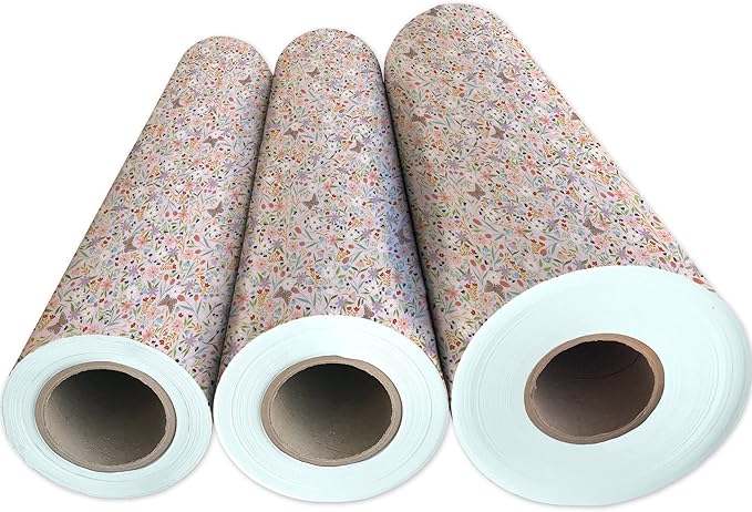 Jillson Roberts Bulk Gift Wrap, Everyday Gift Wrapping Supplies, Delicate Floral 1/4 Ream 208 feet x 24 inches