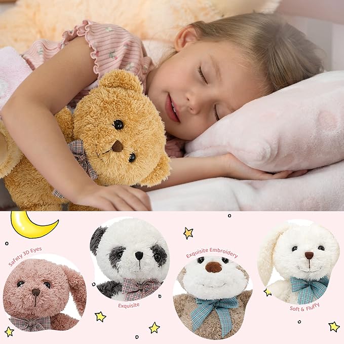 MaoGoLan 13 inch Stuffed Animals Bulk Plush Set Toys Bundle Party Favors for Kids Teens Girls - Soft Teddy Bear, Floppy Bunnies, Monkey, Panda - Baby Shower Decor Christmas Easter Gift, 5Pcs