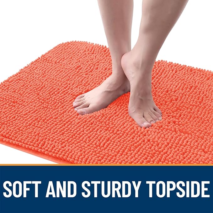 OLANLY Dog Door Mat for Muddy Paws 59x24, Absorbs Moisture and Dirt, Absorbent Non-Slip Washable Doormat, Quick Dry Chenille Mud Mat for Dogs, Entry Indoor Entryway Carpet for Inside Floor, Coral