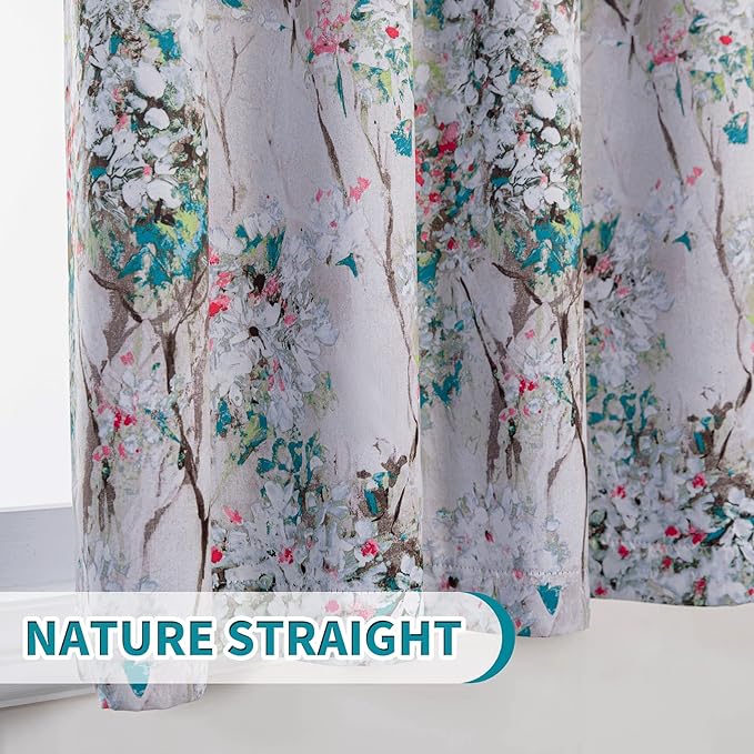 MYSKY HOME Floral Curtains 95 inch Length 2 Panels for Bedroom, Thermal Insulated Living Room Drapes, Vintage Flower Grommet Window Curtains, Pink and Green