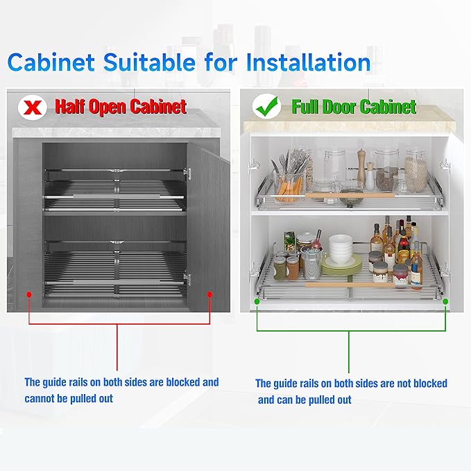 SUZLON Expandable Pull Out Cabinet Organizer,17.1~28" W x 22.5" D Heavy Duty Slide Out Shelves Adjustable Height Cabinet Pull Out Shelves,Expandable Width Spice Rack Organizer for Kitchen Cabinet