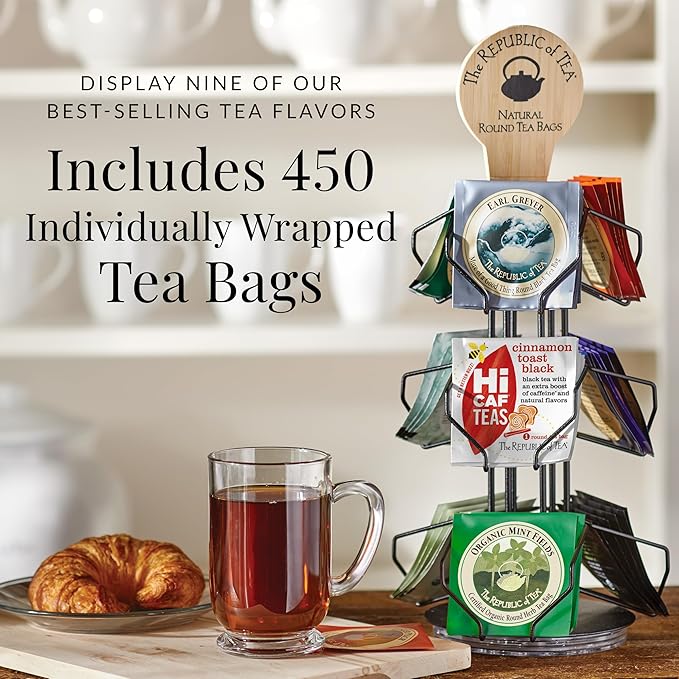 The Republic of Tea – Countertop Tea Display, Assortment of 9 Flavors, 450 Individually Wrapped Tea Bags