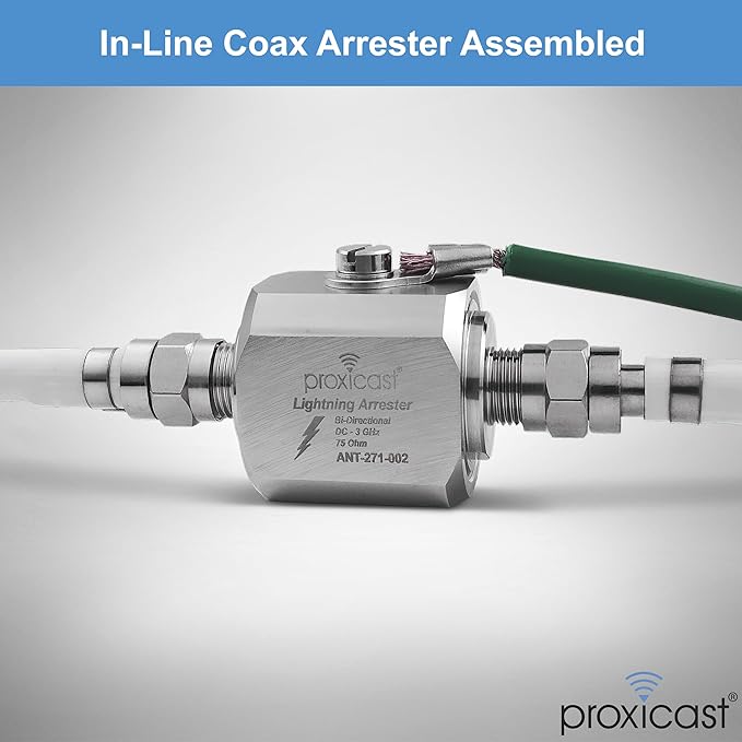Proxicast Coaxial Lightning Arrester/Suppressor with 75 Ohm F Female Connectors - Pro-Grade Coax Cable Surge Protector for Television (TV) / Satellite Dish Antennas & Cable Internet Use (ANT-271-002)