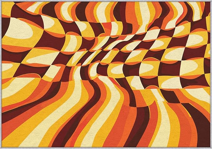 70s Retro Rugs 3x5, Orange Brown Abstract Washable 3 x 5 Area Rug for Living Room, Bedroom, Low Pile Non Slip Stain Resistant Carpet, 70s Orange Home Decor Accessories & M829