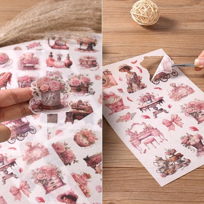 Auguro Vintage Ephemera Sticker 24 Sheets precut 300 washi Stickers Paper People Journal Stickers for Adults Junk journaling Sticker Book Scrapbooking Supplies