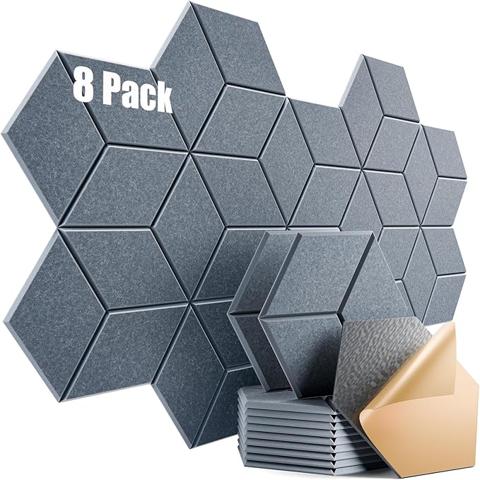 8 Pack Self-Adhesive Acoustic Panels 12" X 10" X 0.4" - Sound Proof Foam Panels for Wall with High Density, Y-Lined Design, Flame Resistant, Absorb Noise and Eliminate Echoes(Gray)