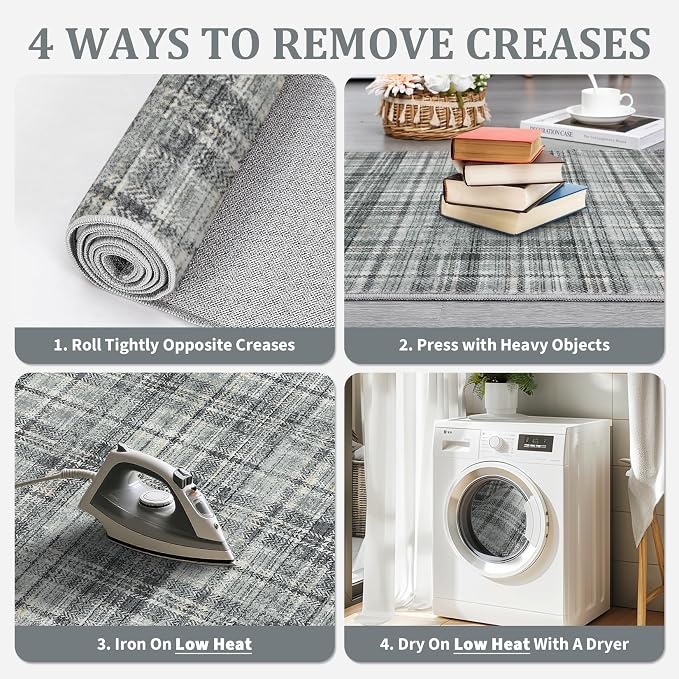 Washable Area Rug 3x5 Plaid Entryway Rug with Non Slip Rubber Backing, Farmhouse Tartan Soft Low Pile Rustic Stain Resitant Throw Rugs for Living Room Bedroom Dining Room